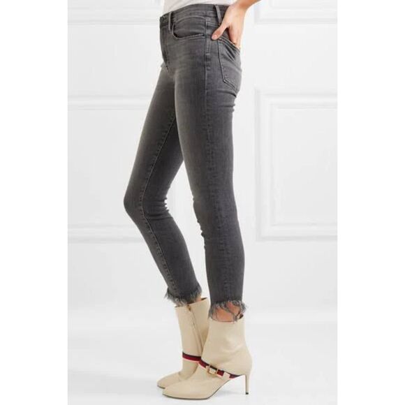 FRAME Le High Skinny Jeans Frayed Hem Whiskered Stretch Berwick Black Sz 23-24 - Picture 7 of 10